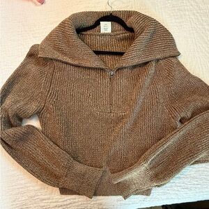 Varley Half-Zip Knit Sweater — Brown Marl